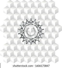 leaf crown icon inside grey emblem. Vintage with geometric cube white background