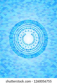 leaf crown icon inside light blue emblem with triangle mosaic background