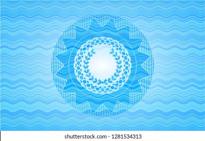 leaf crown icon inside light blue water badge background.