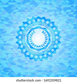 leaf crown icon inside light blue emblem with mosaic background