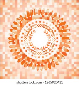 leaf crown icon inside orange mosaic emblem