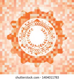 leaf crown icon inside orange mosaic emblem with background