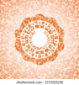 leaf crown icon inside orange mosaic emblem