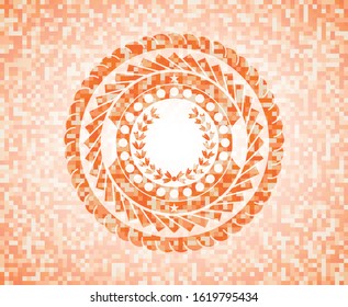 leaf crown icon inside orange tile background illustration. Square geometric mosaic seamless pattern with emblem inside.
