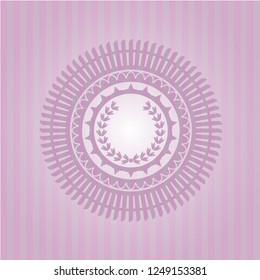 leaf crown icon inside pink emblem. Vintage.