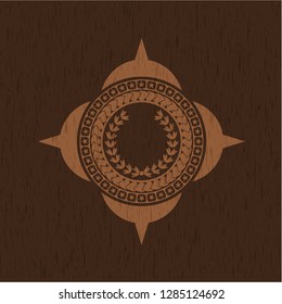 leaf crown icon inside realistic wood emblem