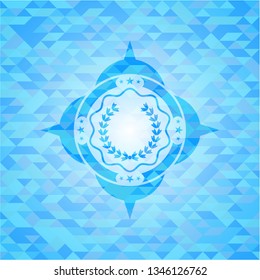 leaf crown icon inside realistic light blue mosaic emblem