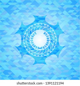 leaf crown icon inside realistic sky blue emblem. Mosaic background