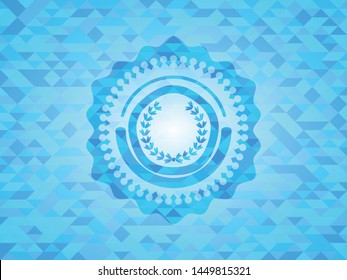 leaf crown icon inside realistic light blue mosaic emblem