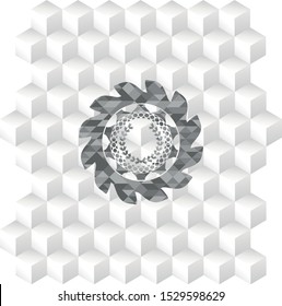 leaf crown icon inside realistic grey emblem with cube white background