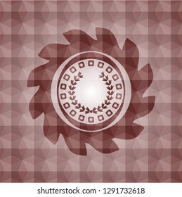 leaf crown icon inside red badge with geometric background. Seamless.
