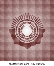 leaf crown icon inside red seamless geometric emblem.