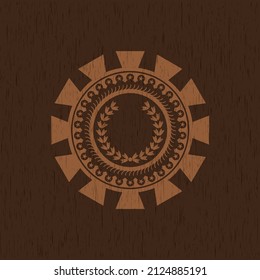 leaf crown icon inside retro wood emblem. 