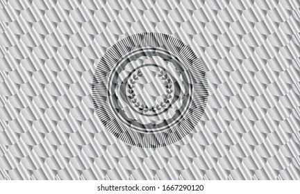 leaf crown icon inside silver color badge or emblem. Scales pattern. Vector Illustration. Detailed.