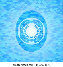 leaf crown icon inside sky blue emblem with mosaic ecological style background