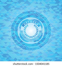 leaf crown icon inside sky blue emblem with triangle mosaic background
