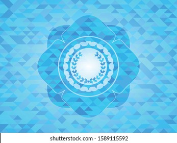 leaf crown icon inside sky blue emblem with triangle mosaic background