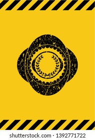leaf crown icon inside warning sign, black grunge emblem. Vector Illustration. Detailed.