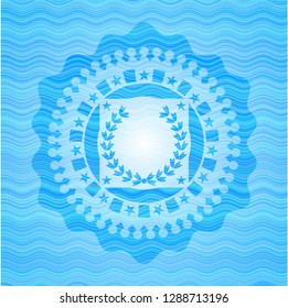 leaf crown icon inside water wave badge.
