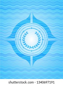 leaf crown icon inside water wave concept style badge.