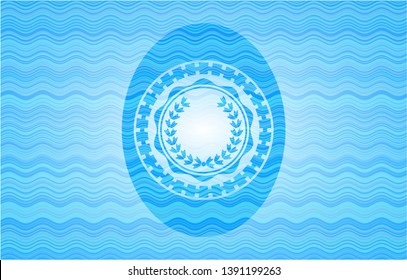 leaf crown icon inside water wave representation badge background.
