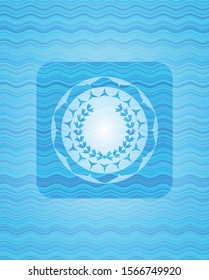 leaf crown icon inside water emblem background.