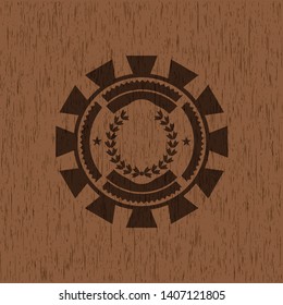 leaf crown icon inside wood emblem. Vintage.