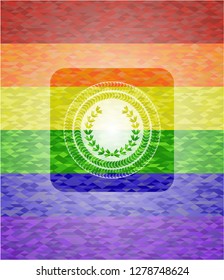 leaf crown icon on mosaic background with the colors of the LGBT flag
