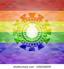 leaf crown icon on mosaic background with the colors of the LGBT flag