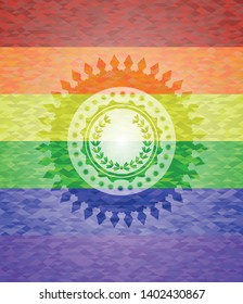 leaf crown icon on mosaic background with the colors of the LGBT flag