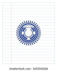 leaf crown icon with pen strokes. Blue ink. Vector Illustration. Detailed.