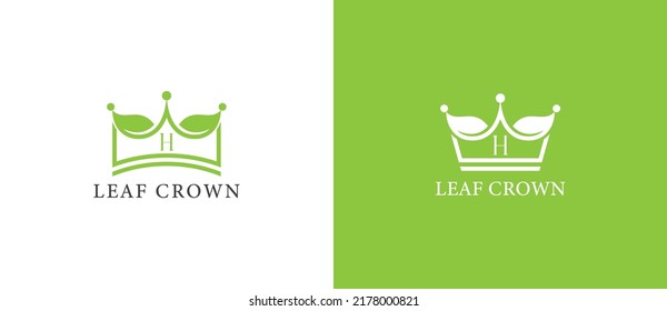 Leaf Crown Logo Concept sign icon symbol Design with Letter H. Crown Logo Design. Vector illustration logo template