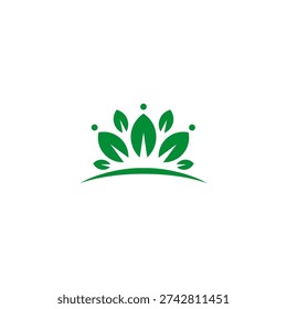 Leaf crown logo with natural green vector design style