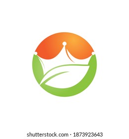 Leaf crown vector logo design. Green leaf crown therapy company logo design template.