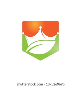 Leaf crown vector logo design. Green leaf crown therapy company logo design template.