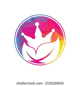 Leaf crown vector logo design. Green leaf crown therapy company logo design template.