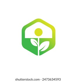 Leaf cube logo icon with for agriculture and technology company. Hexagon Leaf Logo For Organic Design. Floral Geometric Logotype. Natural And Leave Emblem. Eco Icon For Agribusiness