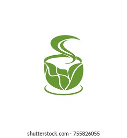leaf cup organic tea logo and vector icon