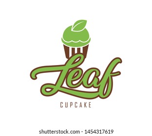 Leaf cupcake logo design templete