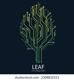 leaf data digital technology network symbol. biology  green line circuit ecology business. tree network nature line connection. vector illustration design. sustainable electricity concept.