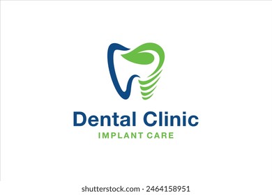 Blatt- und Zahnimplantat Logo Design für Dental Health Care Clinic. Dentale Vektorgrafik. Dental Clinic Illustration.
