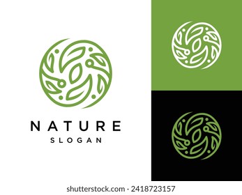 Leaf design concept, leaf template logo made with lines and circles