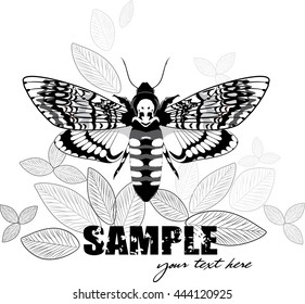 Leaf design with Dead head moth, vector illustration