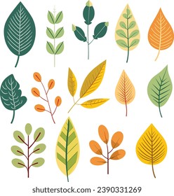 Leaf design elements on white background