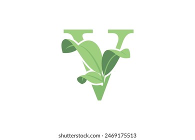 leaf design with letter v concept