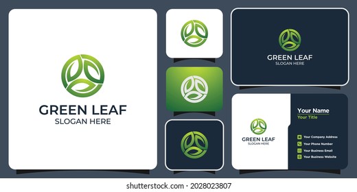 logotipo de diseño de hoja y tarjeta de visita