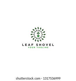 leaf design logos and shovels, vector green garden logo templates - Vector