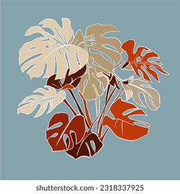Leaf design, monstera leaves on blue gray background. Great for adding a touch of cool tropical to cards, posters, textiles, prints etc.