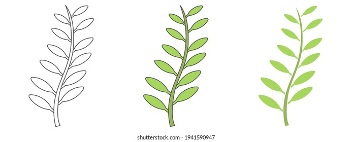 leaf design vector illustration. hand drawn element. black and white outline
