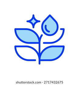 Hoja con icono de línea de rocío, símbolo de contorno para la Naturaleza, la mañana, la frescura, la flora y la humedad. Icono de signo de Vector.